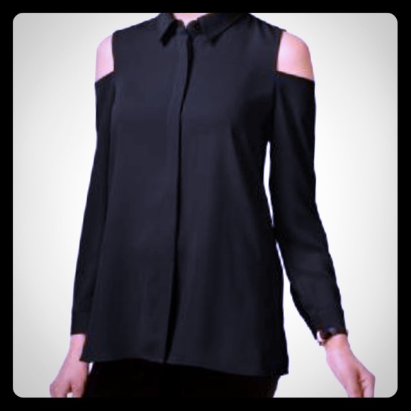 Alfani Tops - Black collared cold shoulder blouse 14